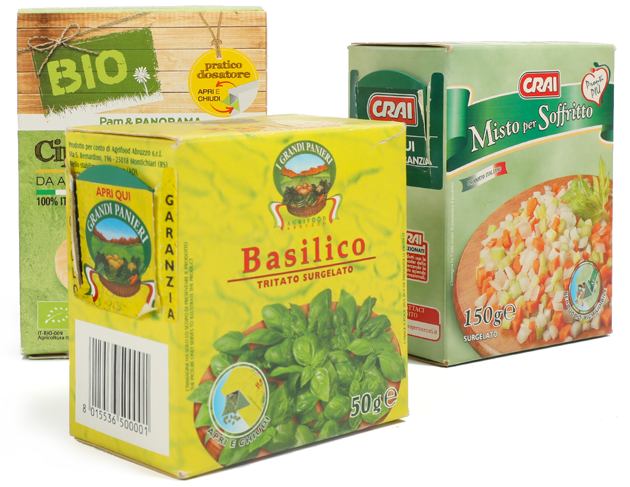 Imballaggio packaging astuccio ecologico con beccuccio erogatore richiudibile per Aromi surgelati